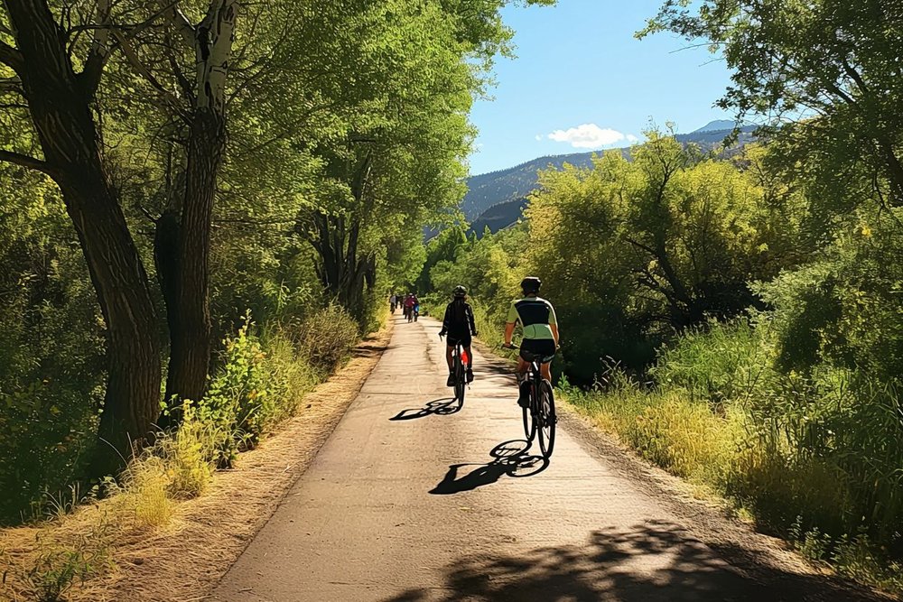 people biking on the Rio Grande Trail in August