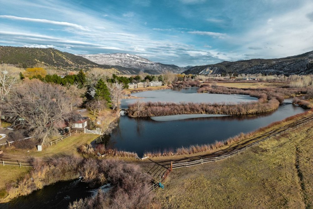 Aerial view of the Roaring Fork River in Aspen