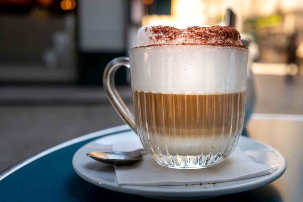 Cappuccino Viennese with whipped cream, presented at Sant Ambroeus Coffee Bar in Aspen.