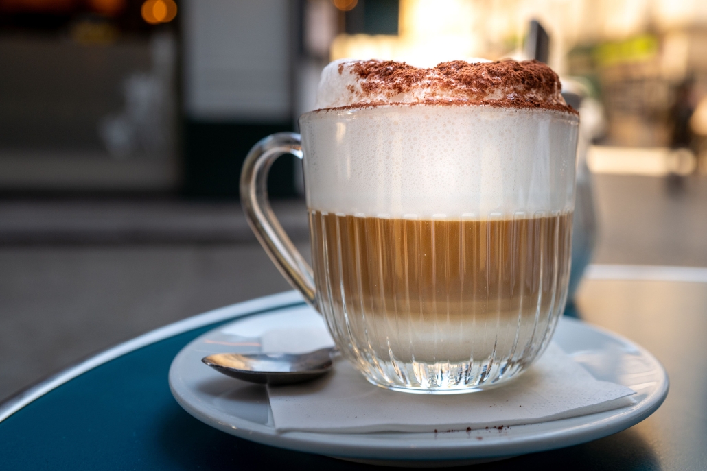 Cappuccino Viennese with whipped cream, presented at Sant Ambroeus Coffee Bar in Aspen.