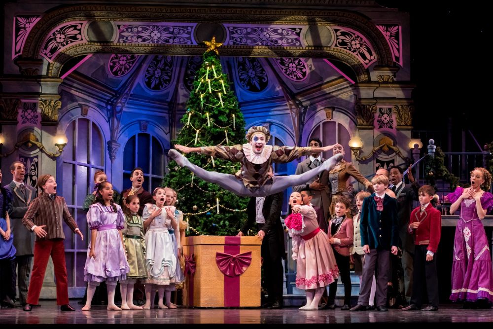 A captivating moment from The Nutcracker at the Royal Opera House, presented by Aspen Santa Fe Ballet, celebrating the Christmas season.