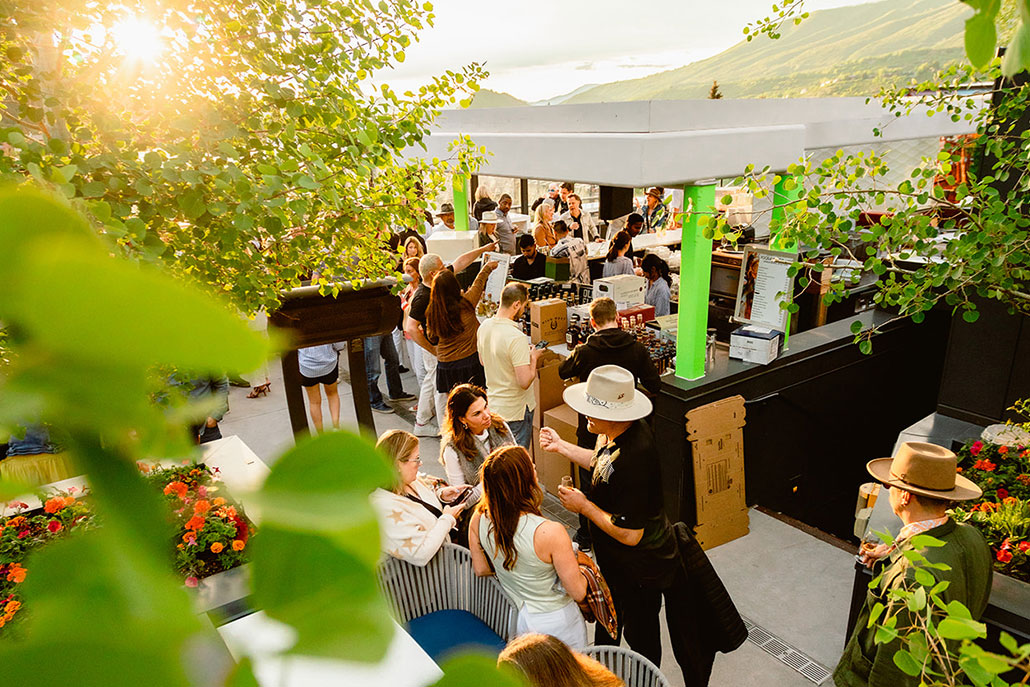 Rooftop bar party in Aspen in the summer.