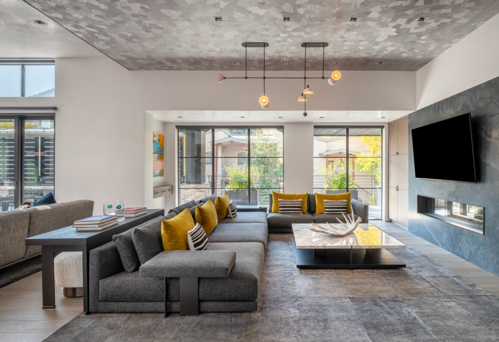 Modern Aspen vacation rental with stylish décor and spacious lounge, ideal for hosting an upscale Aspen Bachelor Party stay.